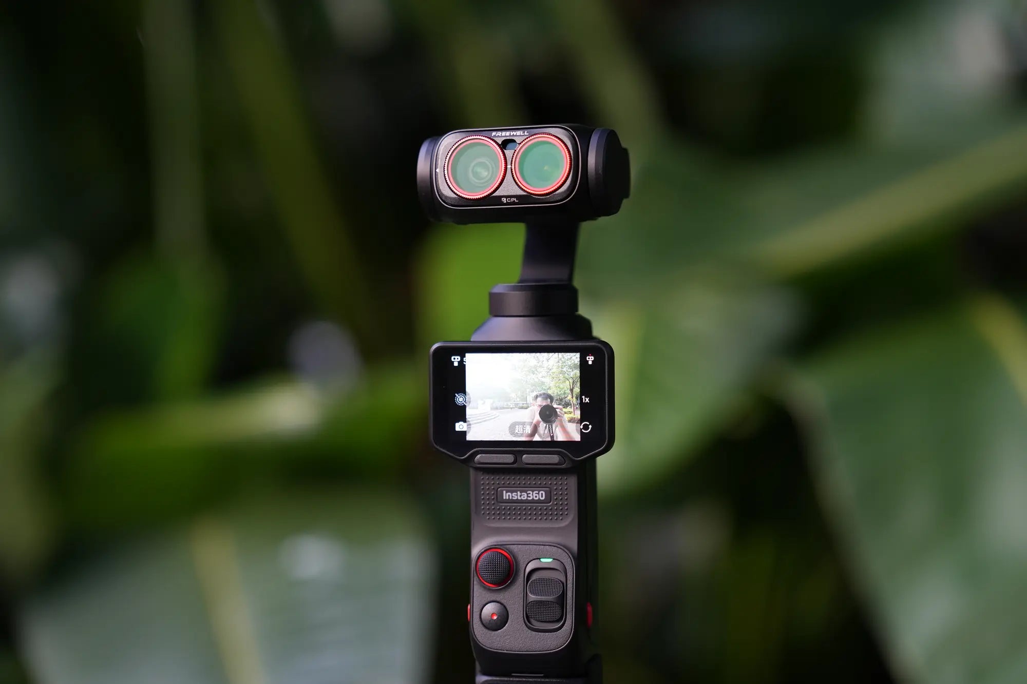 Insta360 Luna Ultra fitted with a Freewell Everyday filter outdoors