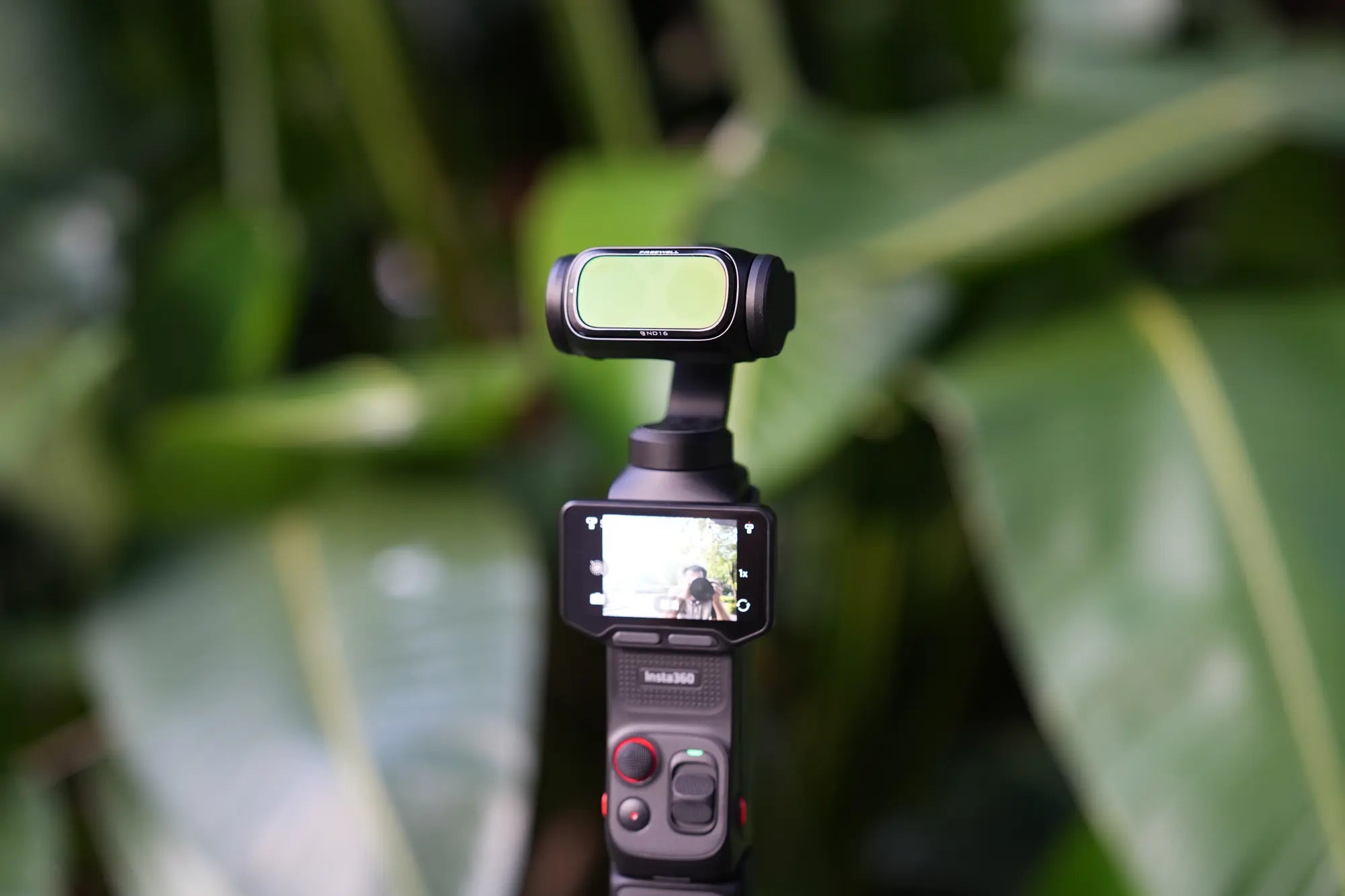 Insta360 Luna Ultra filming outdoors with a Freewell ND filter