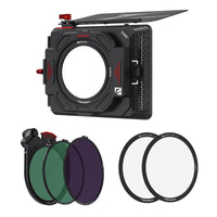 Freewell Eiger Matte Box starter kit includes a matte box, VND, CPL, Snow Mist 1/2 & 1/4 filters.