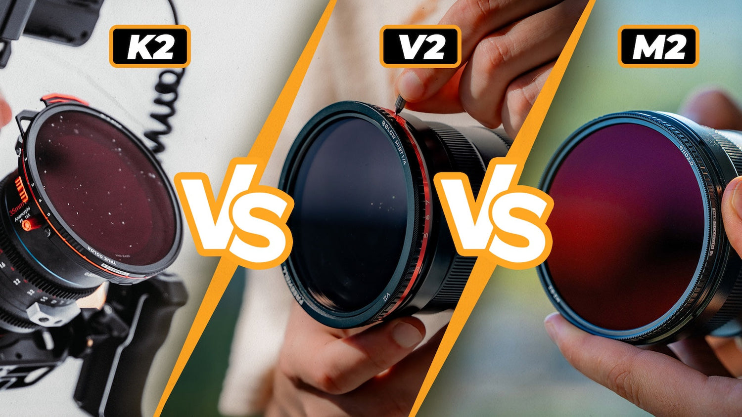 Comparison of Freewell ND filters showing three models: K2, V2, and M2