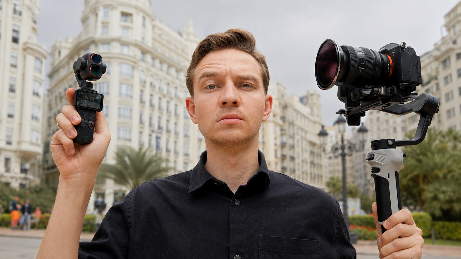 DJI Pocket 4P and Sony A7 V camera systems compared in Valencia