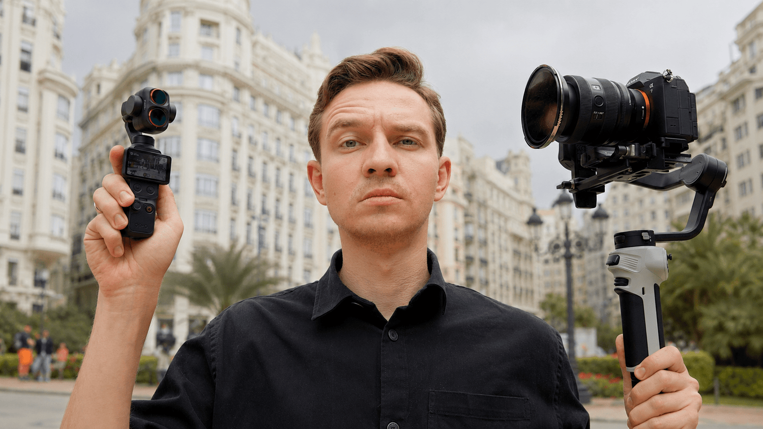 DJI Pocket 4P and Sony A7 V camera systems compared in Valencia