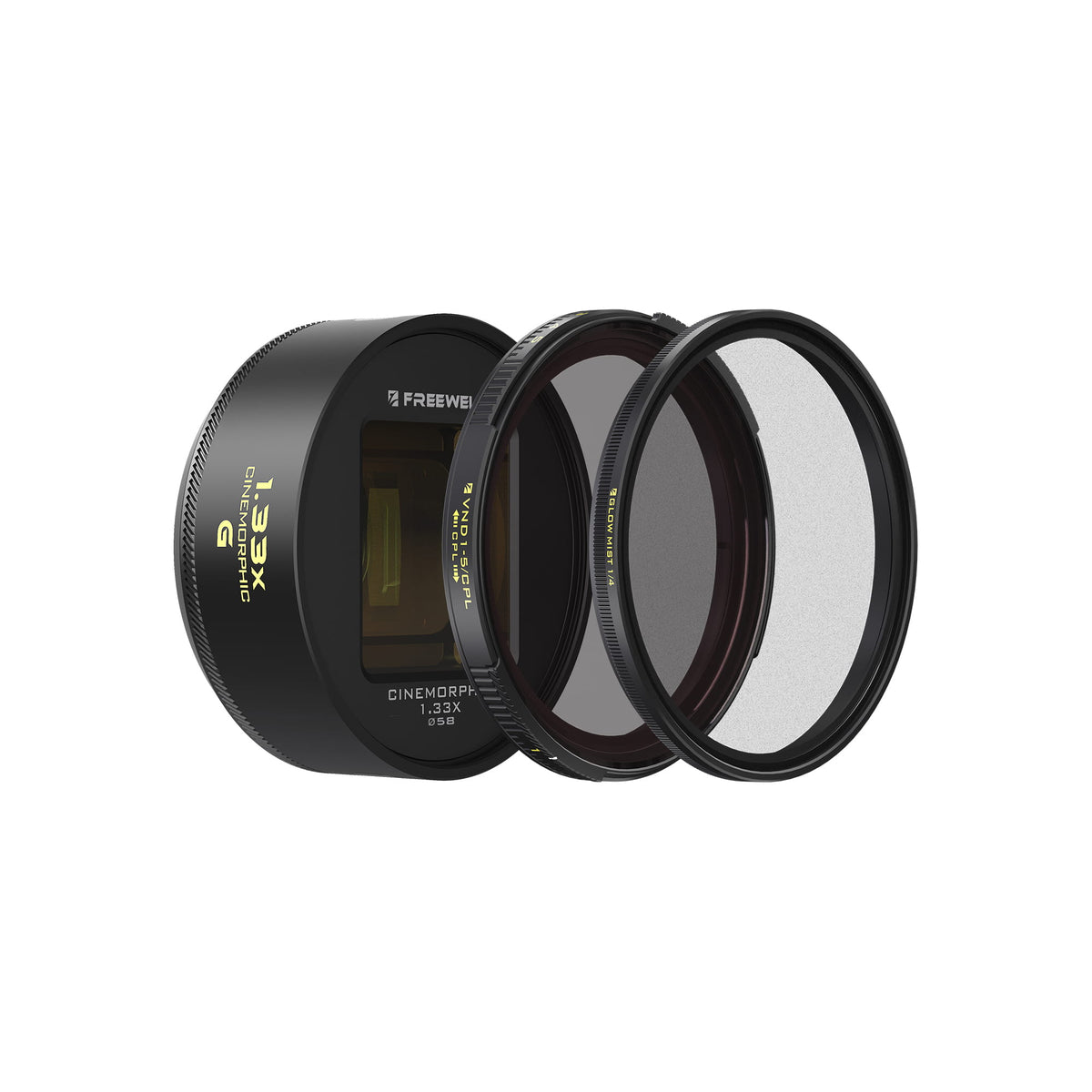 Freewell 1.33x gold anamorphic lens with VND/CPL and glow mist filter.