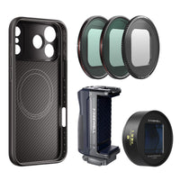 iPhone 17 Pro Max case, grip, 1.33x blue anamorphic lens, CPL, Snow Mist 1/4 with VND1-5