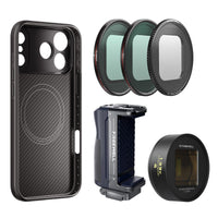 iPhone 17 Pro Max case, grip, 1.33x gold anamorphic lens, CPL, Snow Mist 1/4 with VND1-5