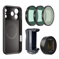 iPhone 17 Pro Max case, grip, 1.33x gold anamorphic lens, CPL, Snow Mist 1/4 with VND1-5