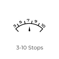 Black and white gauge indicating '3-10 Stops' 