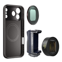 iPhone 17 Pro Max case, grip, 1.33x gold anamorphic lens with VND1-5