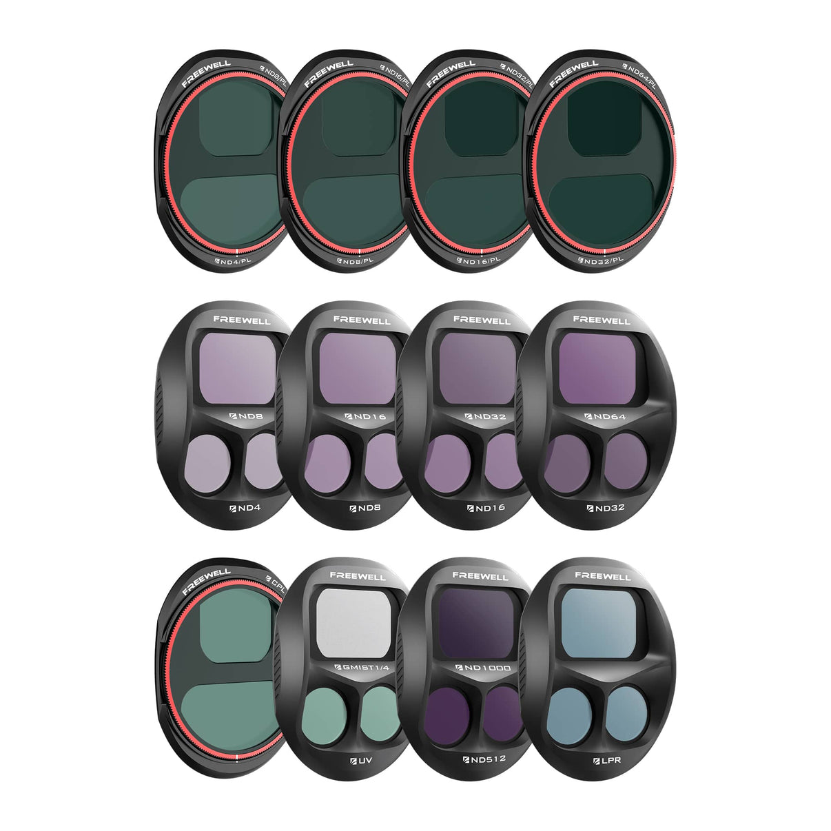 DJI Mavic 4 Pro Filter Kit by Freewell: ND & ND/PL for light control, Glow Mist for soft highlights, CPL reduces reflections, LPR cuts haze for stunning aerial shots.