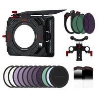 Eiger Matte Box Mega kit includes VND, CPL, adaptor & cap, IR ND filters from ND4 to ND1000, Snow/Glow Mist & GND filters.