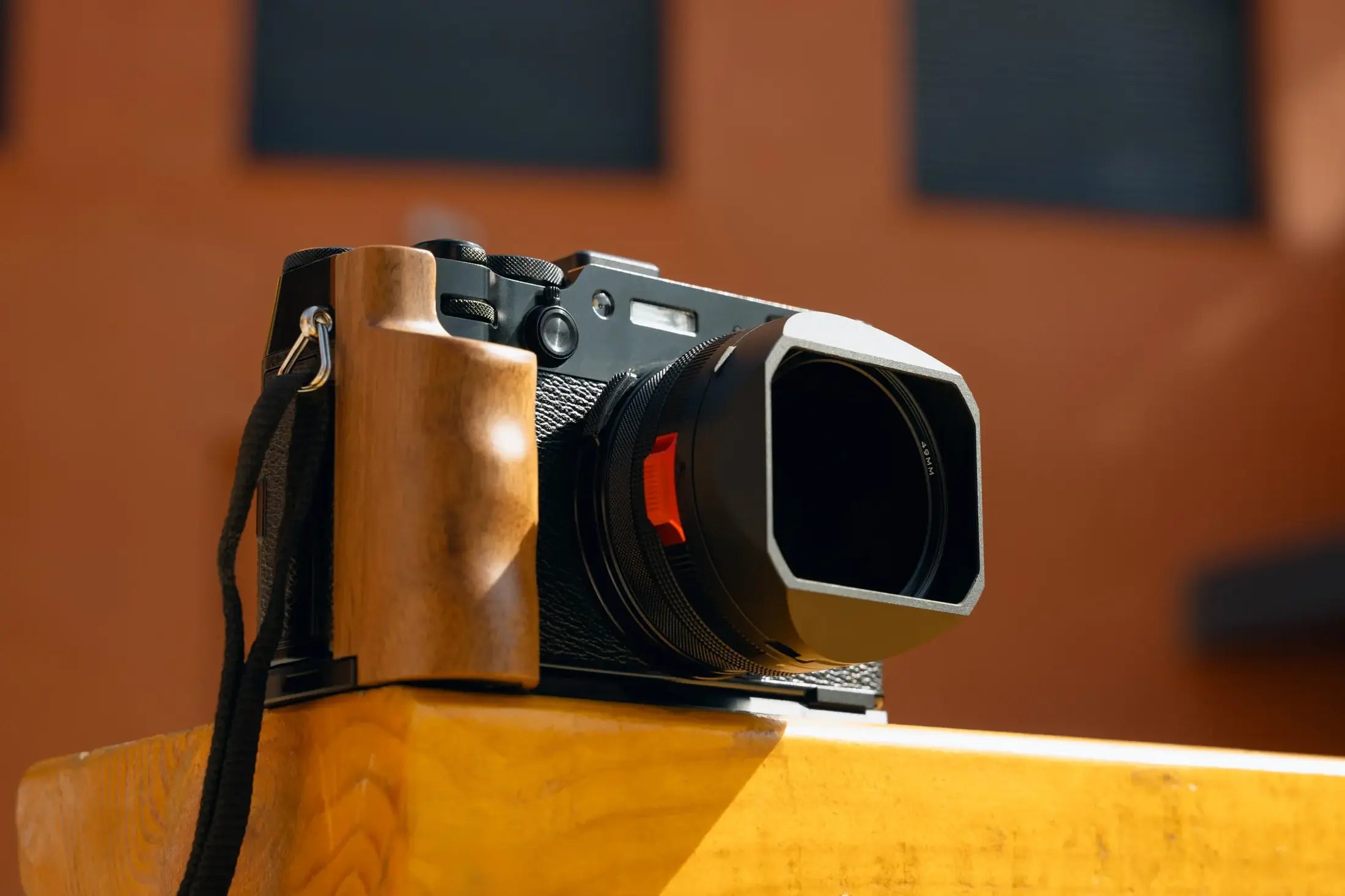 Fujifilm X100VI fitted with Freewell wooden L bracket grip