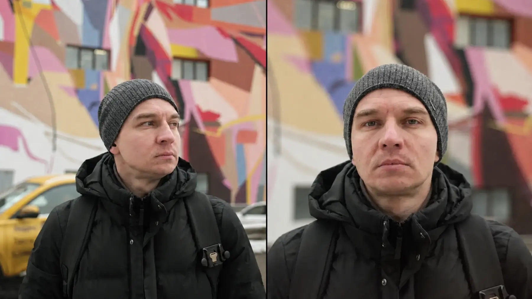 Native Fuji X100VI portrait beside the closer Freewell 1.5x telephoto result