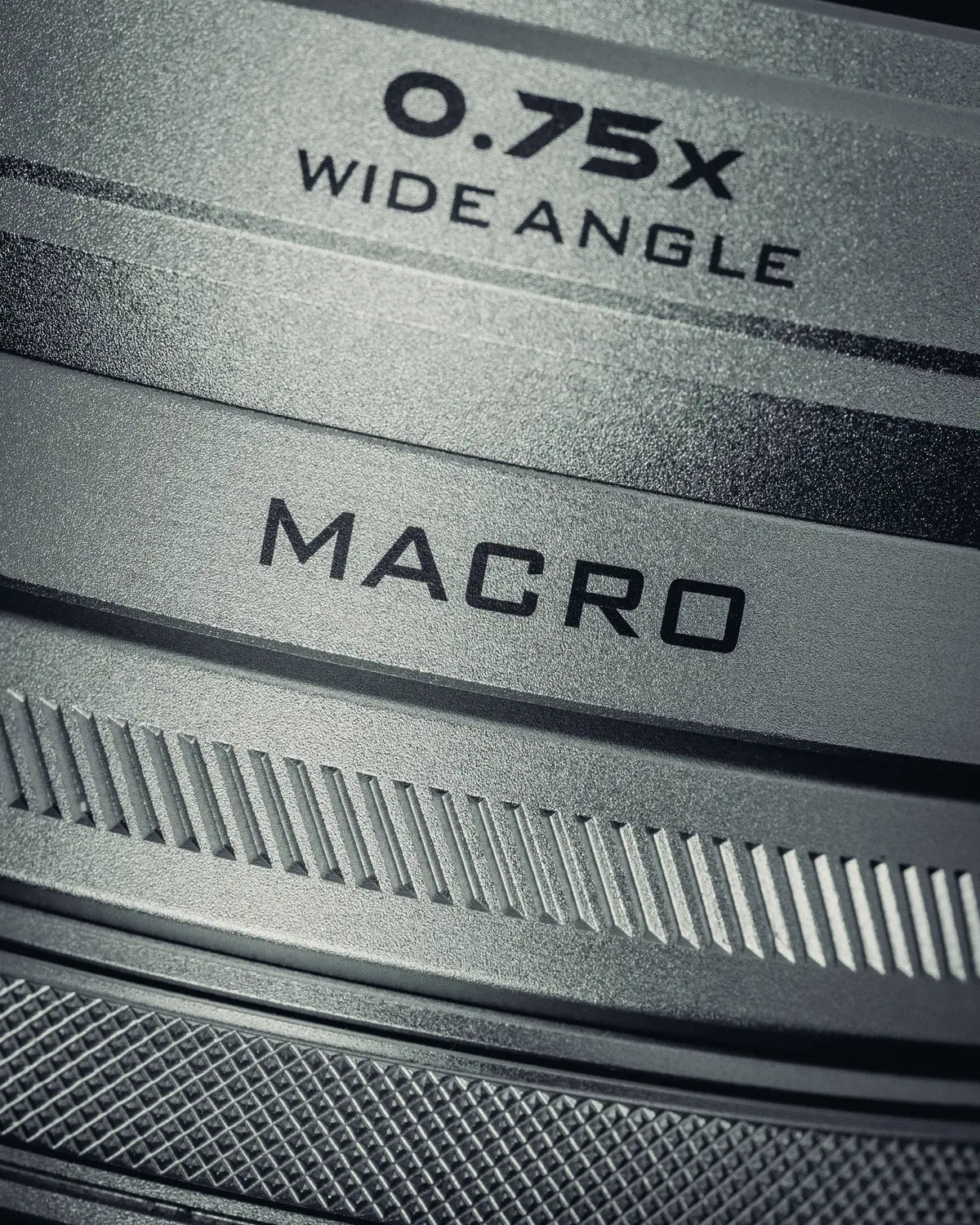 Macro detail of the 0.75x wide-angle and macro engraving
