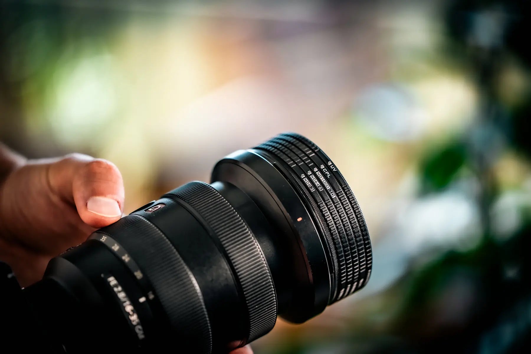 Slim M2 filter mounted on a camera lens