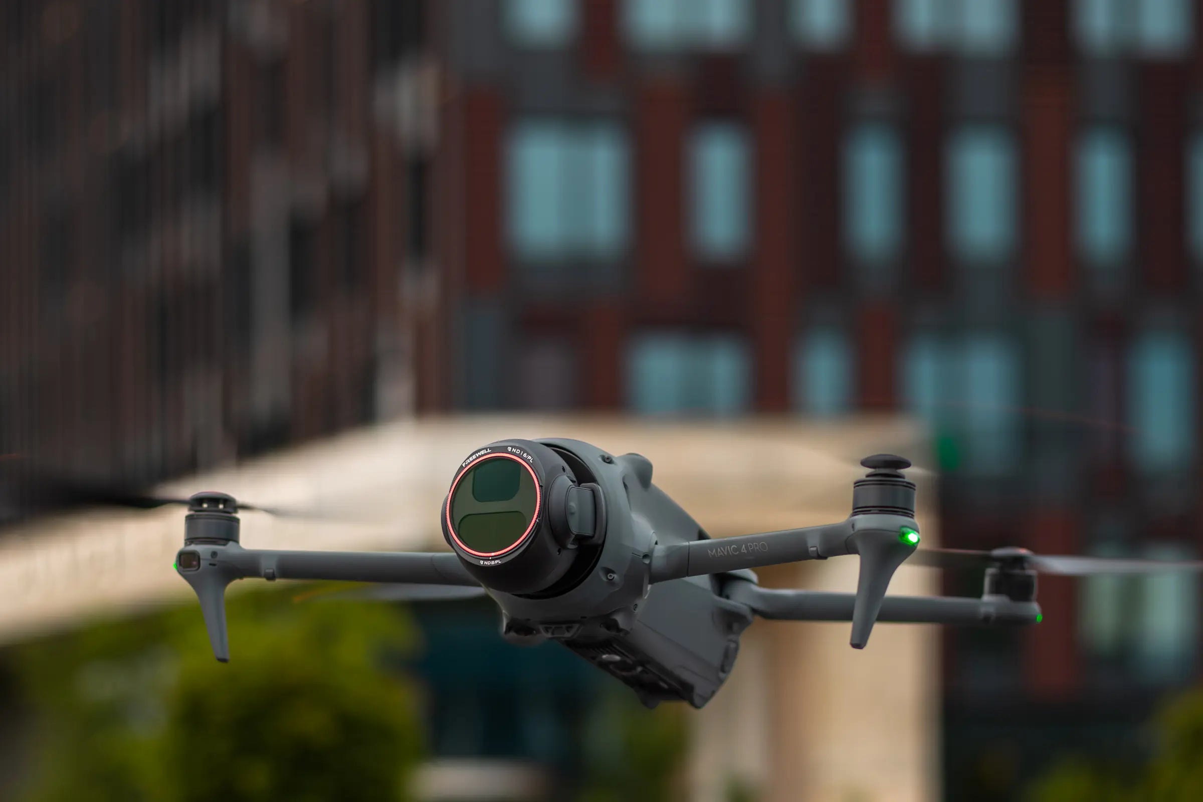 DJI Mavic 4 Pro flying with a Freewell Split ND/PL filter