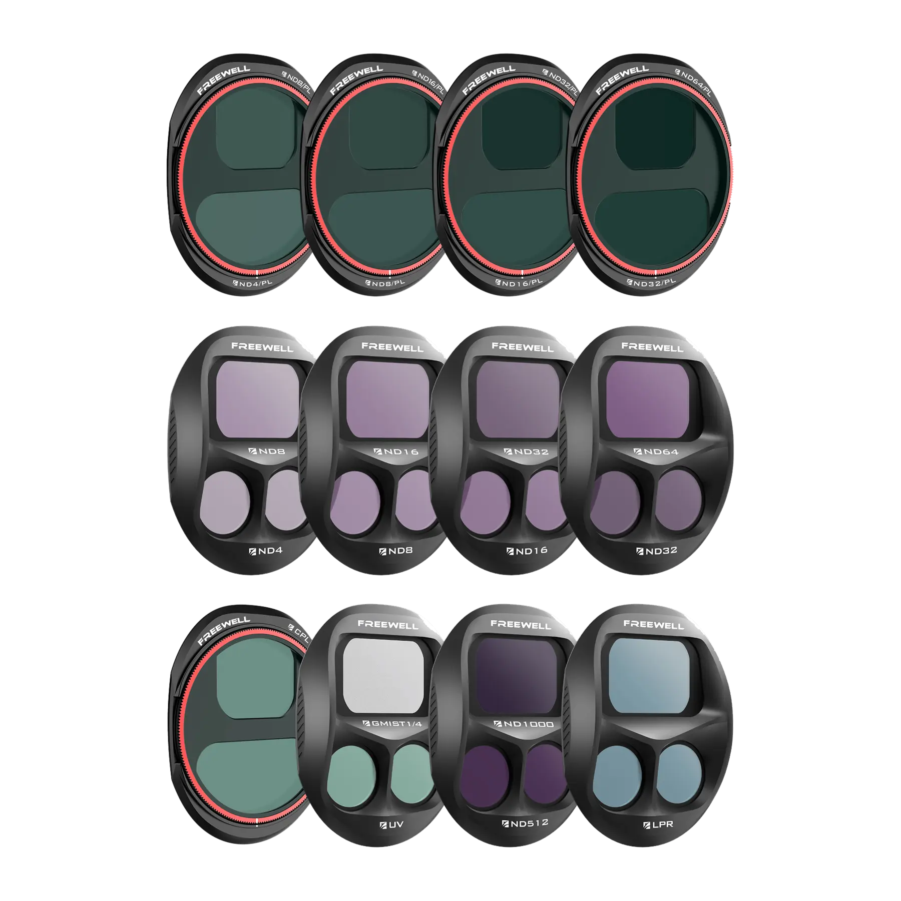 All twelve filters in the Freewell Mega Pack for DJI Mavic 4 Pro