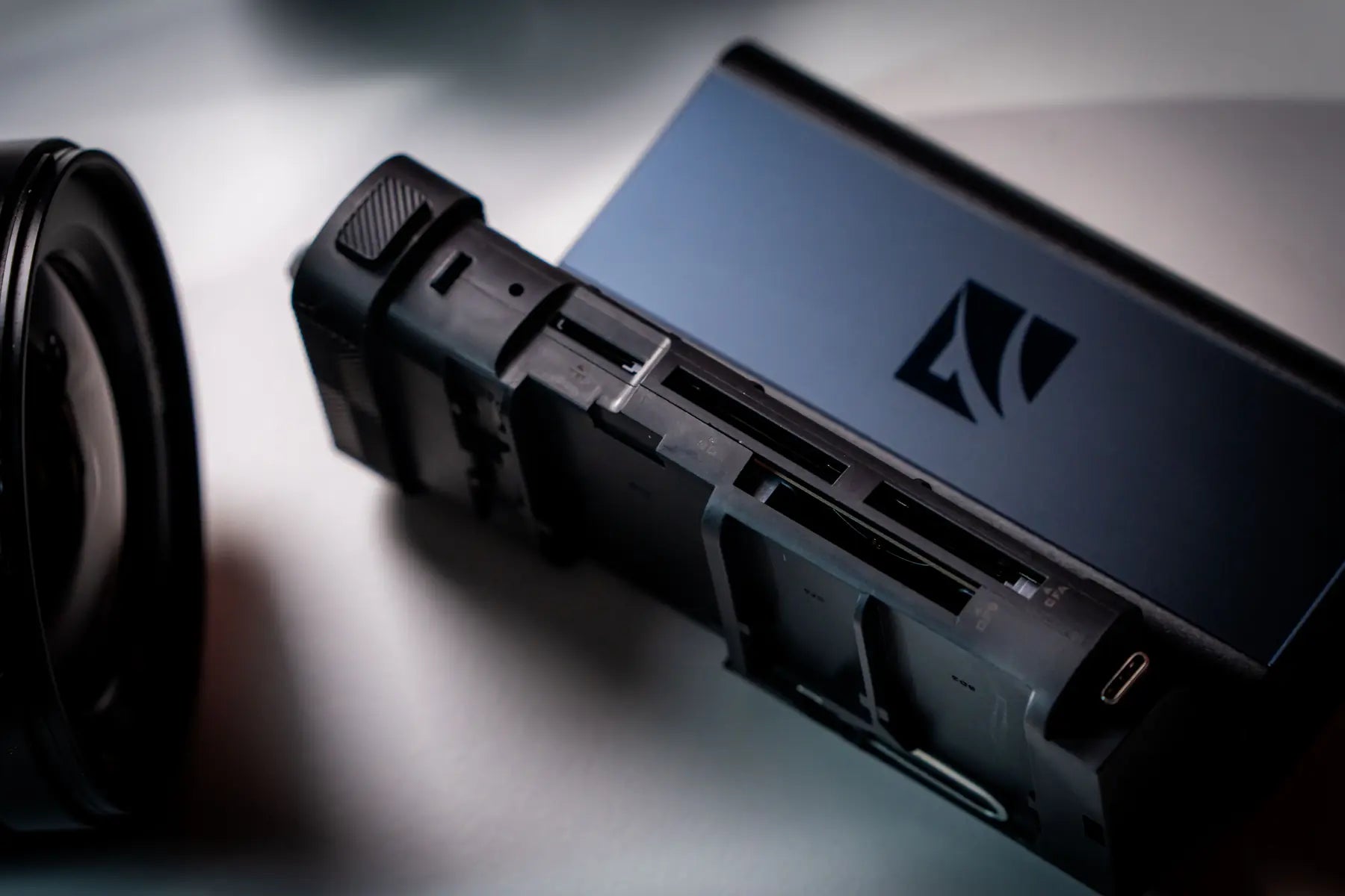 Close detail of the Pro Reader USB-C port and card slots