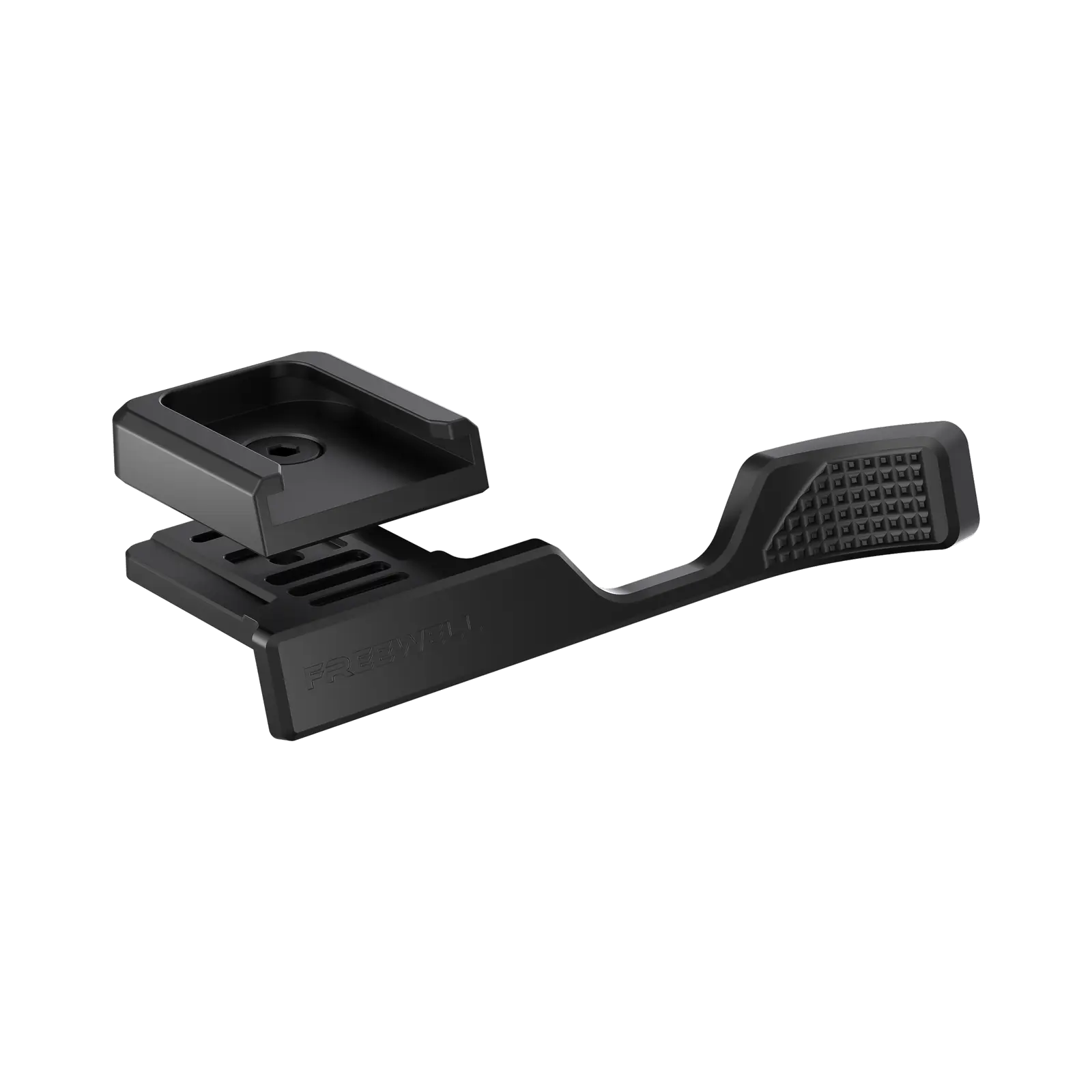 Black Freewell thumb grip showing the integrated cold shoe mount