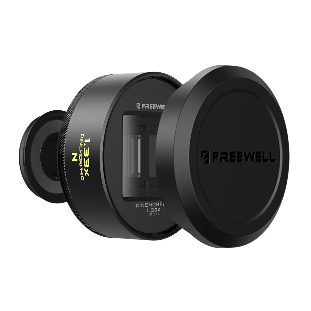 Freewell 1.33x anamorphic lens with front and rear magnetic caps
