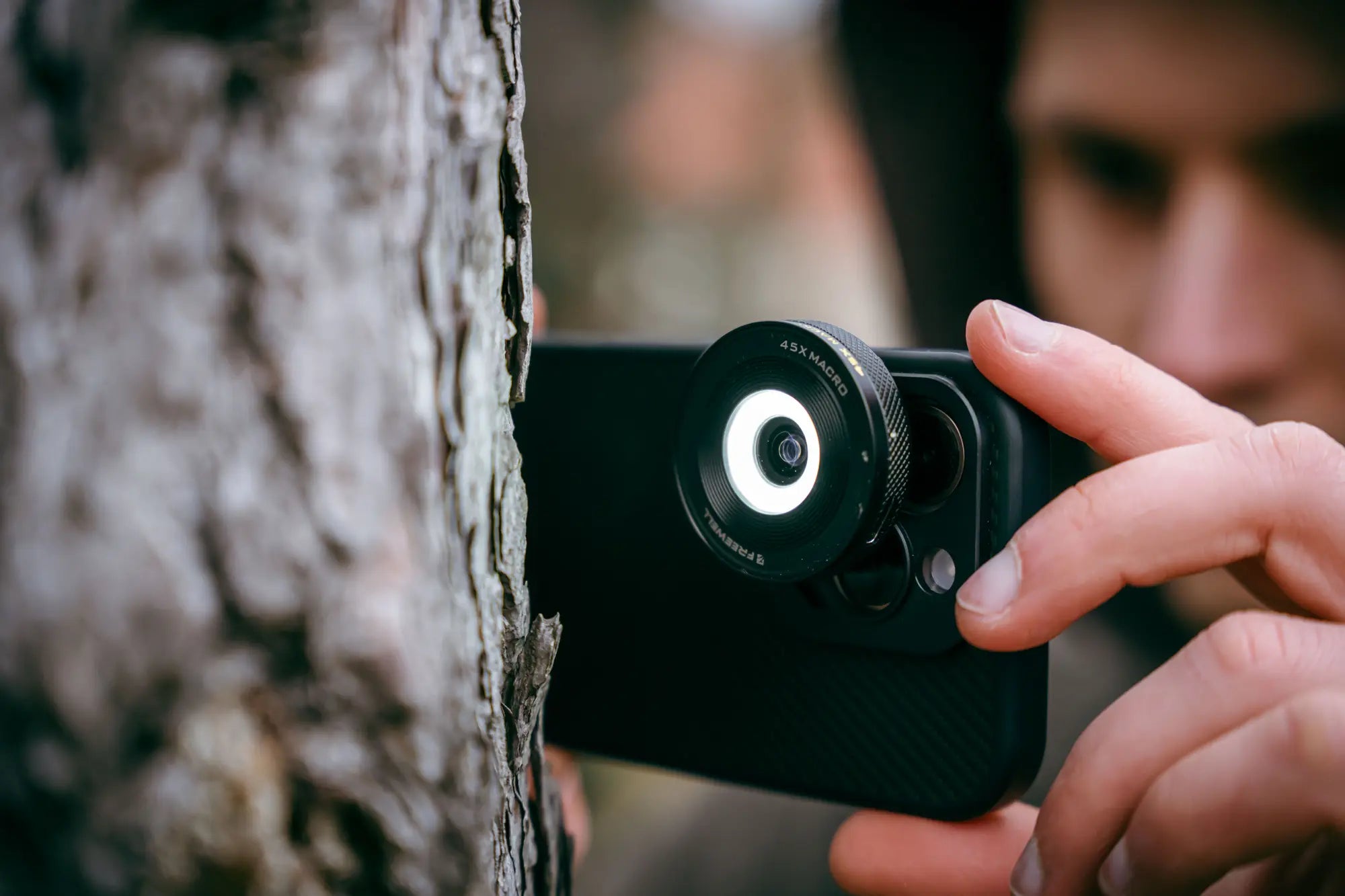 Freewell 45X Macro Lens mounted to a smartphone for close-up photography