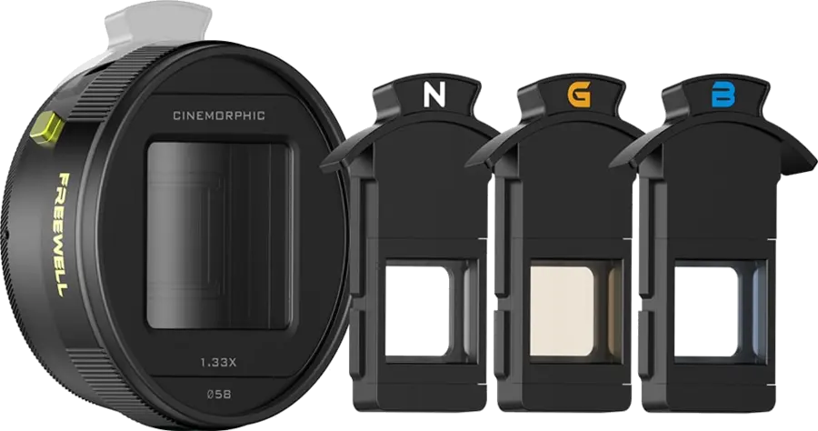 Freewell 1.33x Pro Cine anamorphic lens with interchangeable flare modules