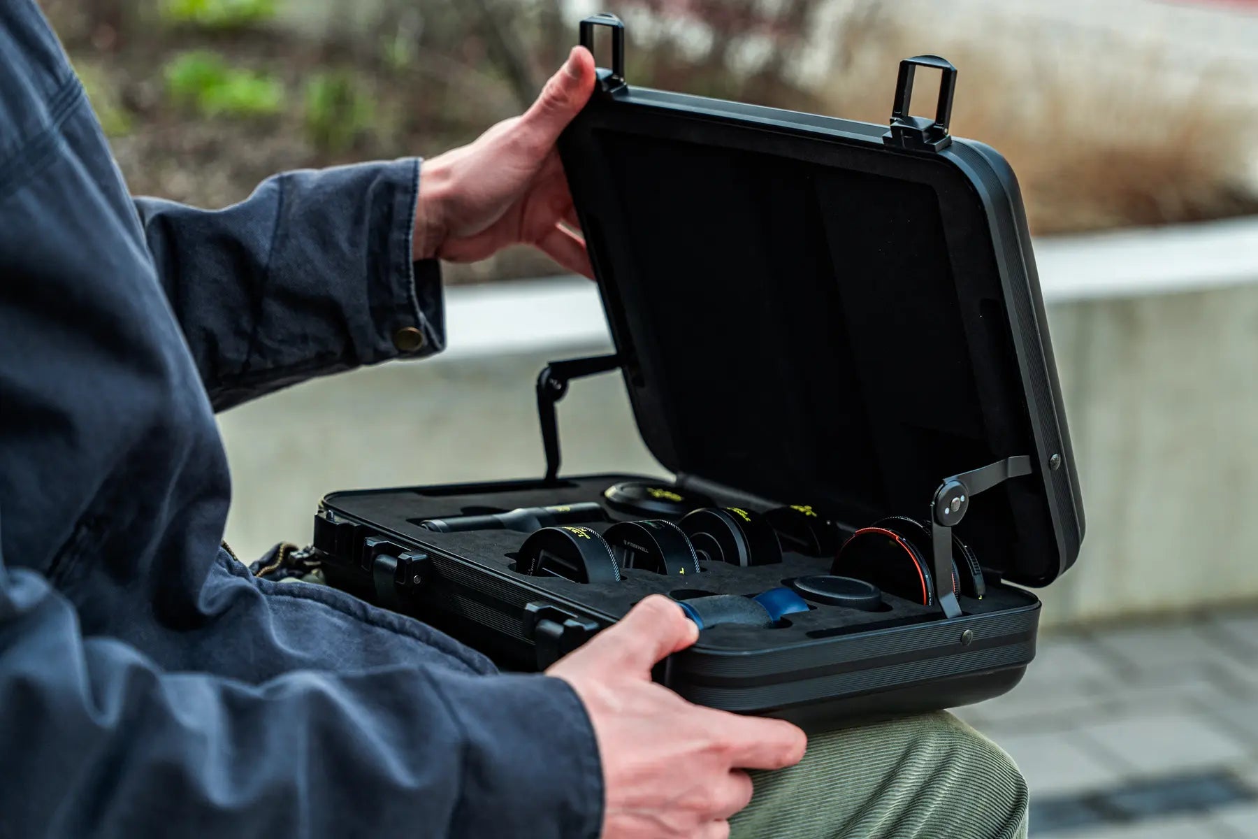 Open Freewell lens case being prepared outdoors