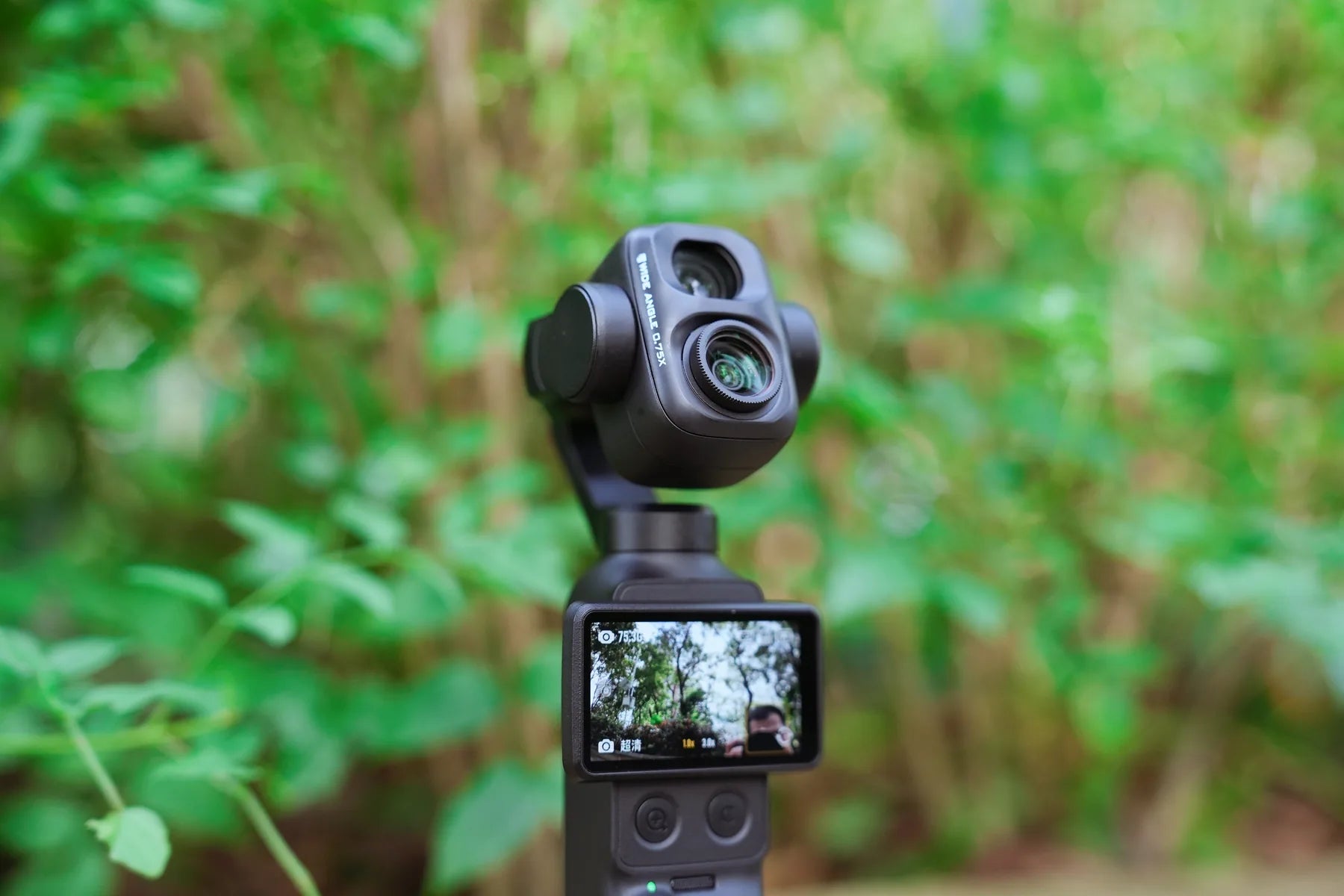Freewell 0.75x wide-angle lens mounted on DJI Osmo Pocket 4P