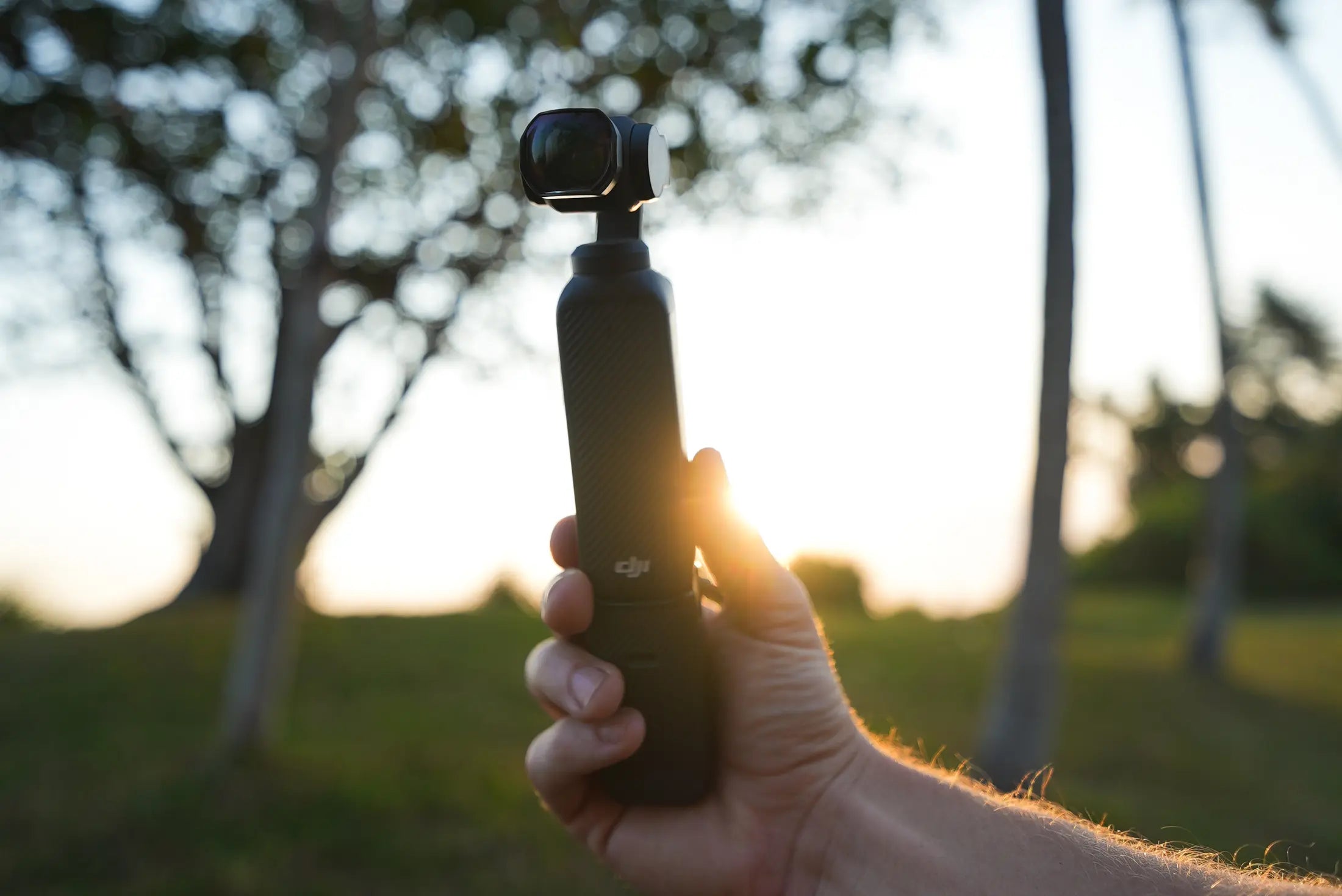 Freewell 2x Telephoto Lens attached to a DJI Osmo Pocket camera at sunset