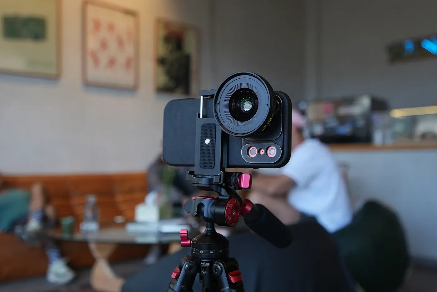 Phone and 16mm lens on a tripod
