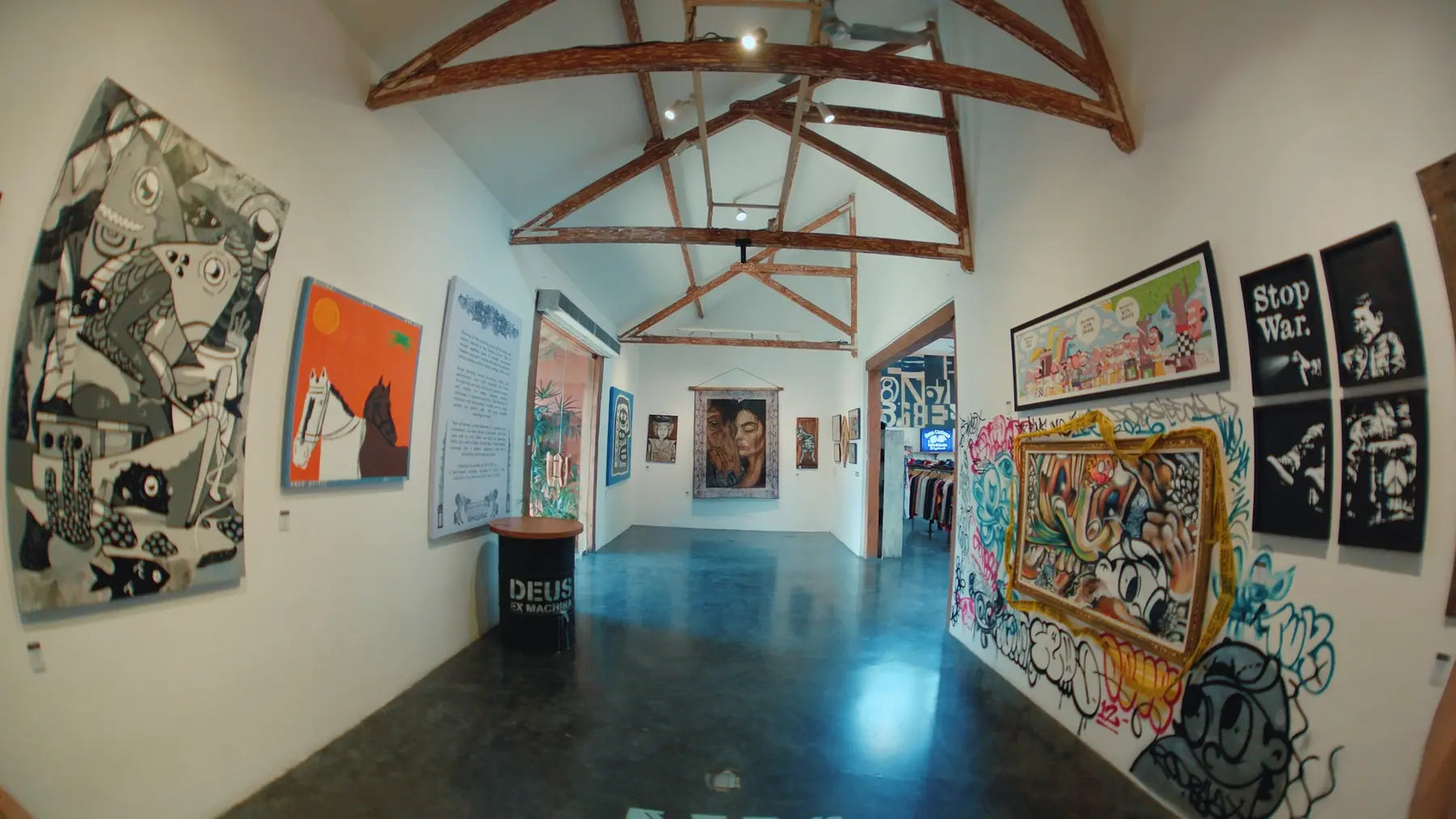 Art gallery captured with a dramatic fisheye perspective