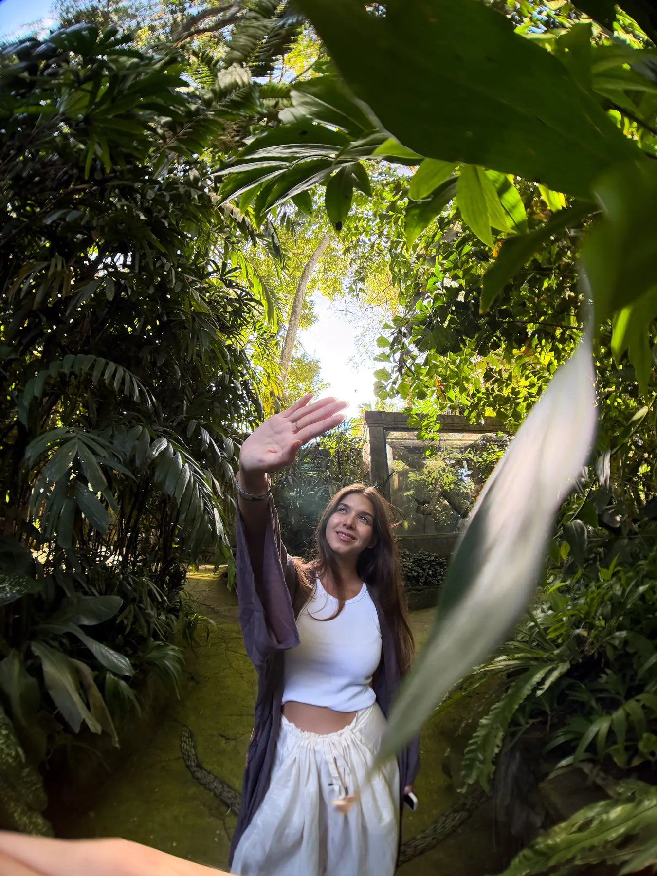 Creative portrait photographed through foliage with the fisheye lens