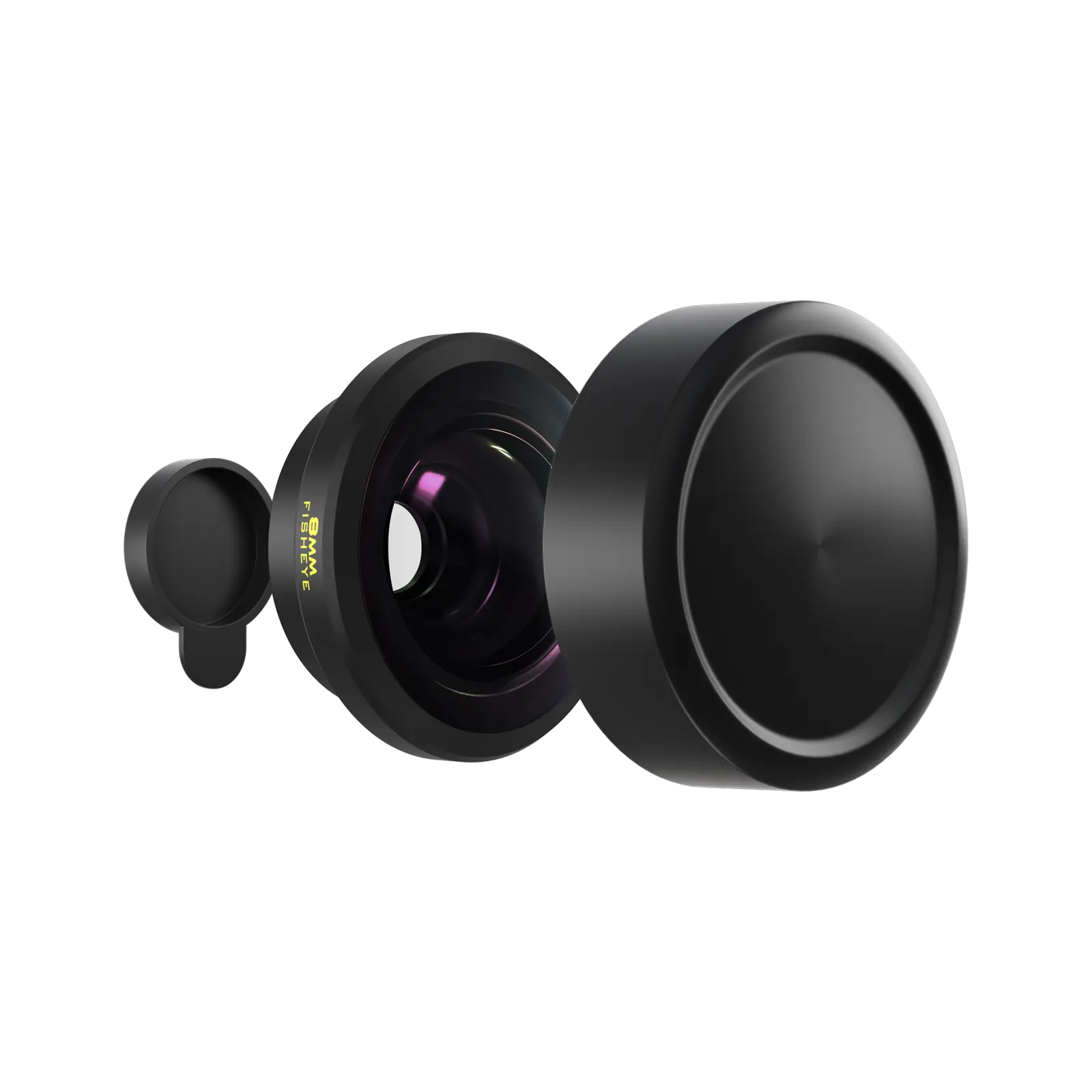 Freewell 8mm Fisheye Lens shown with front and rear protective caps