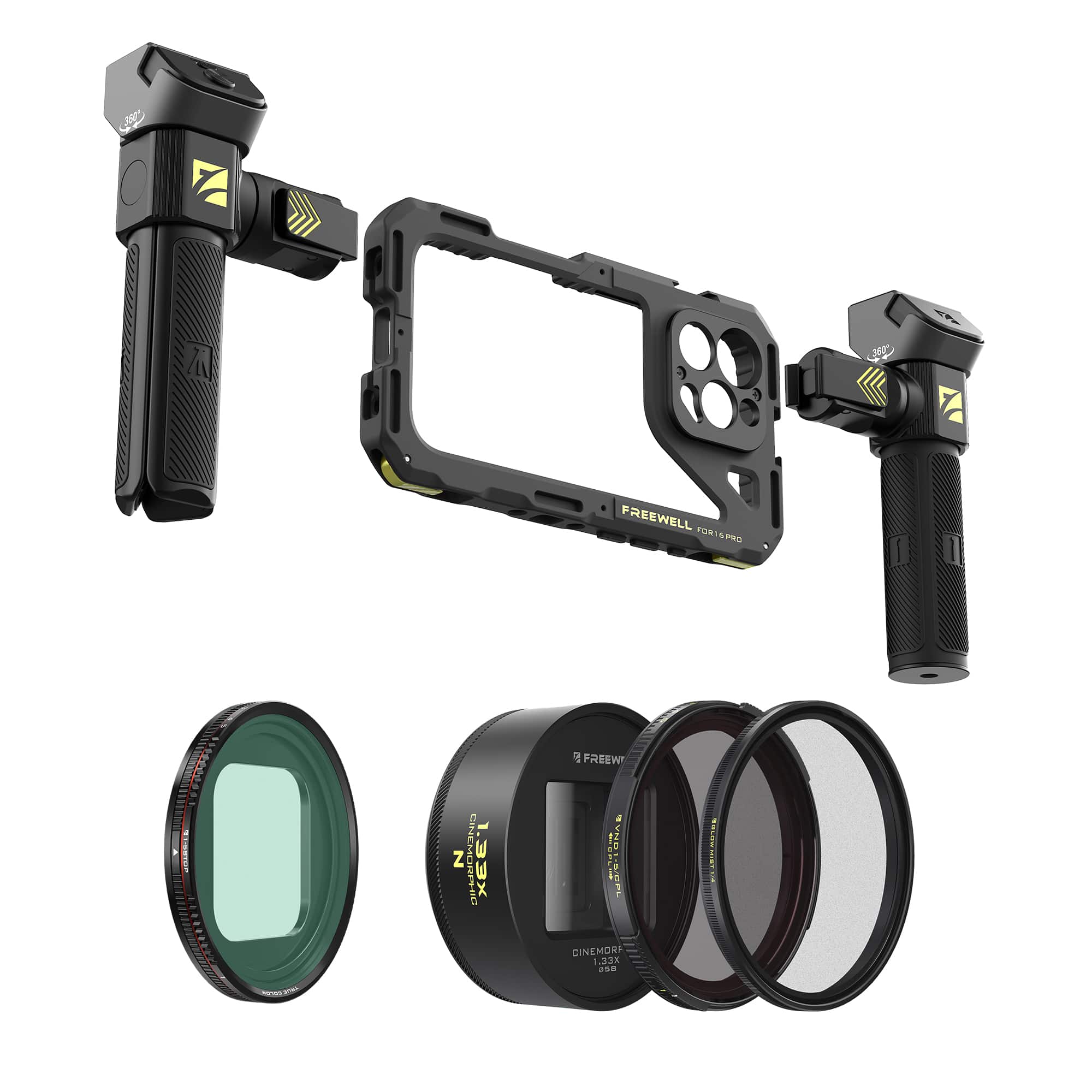 Freewell Genius Rig Kit iPhone 16 Pro用美品 iPhone Cage, Variable ND, Anamorphic Lens – Freewell Gear