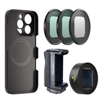 Blue 1.33x anamorphic lens for freewell with iPhone 16 pro max case, Magnetic filters VND, Snow Mist, CL, Bluetooth Grip Kit