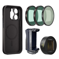 Gold 1.33x anamorphic lens for freewell with iPhone 14 pro max case, Magnetic filters VND, Snow Mist, CL, Bluetooth Grip Kit by Freewell