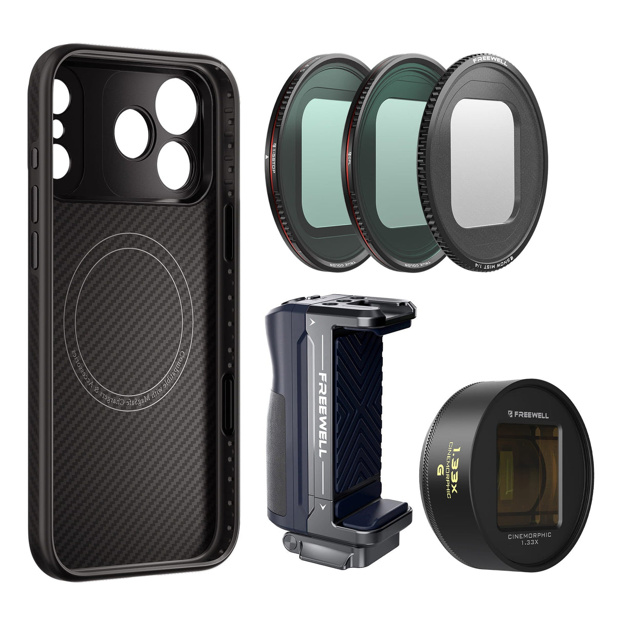 Freewell iPhone Pro Filmmaker Mega Kit with anamorphic lens, filters, grip and case