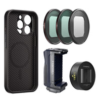 Neutral 1.33x anamorphic lens for freewell with iPhone 15 pro max case, Magnetic filters VND, Snow Mist, CL, Bluetooth Grip Kit by Freewell