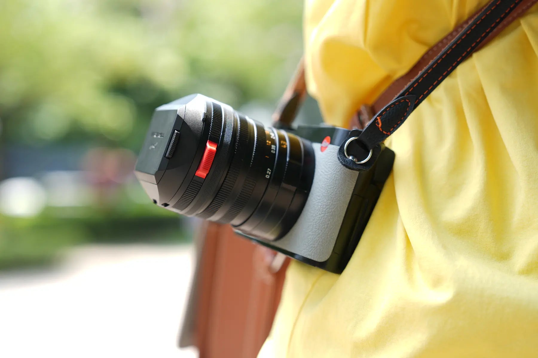 Leica Q3 43 with Freewell Real Lens Hood ready to carry outdoors