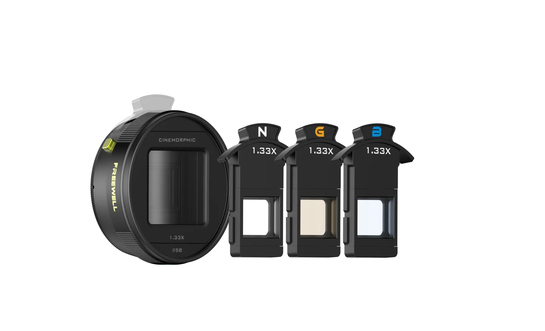 Freewell 1.33x anamorphic lens with interchangeable flare modules