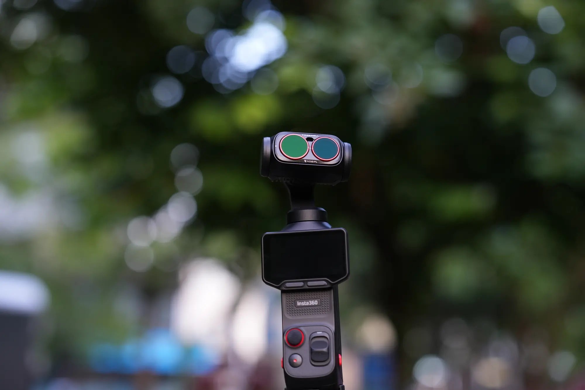 Insta360 Luna Ultra filming outdoors with Freewell ND PL filters