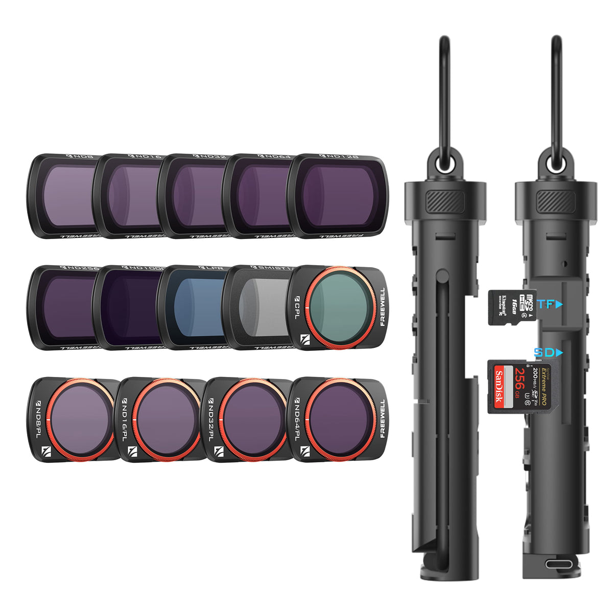 Osmo Pocket 4/3 ND, CPL, Mist, LPR Filters and Card Reader from Freewell