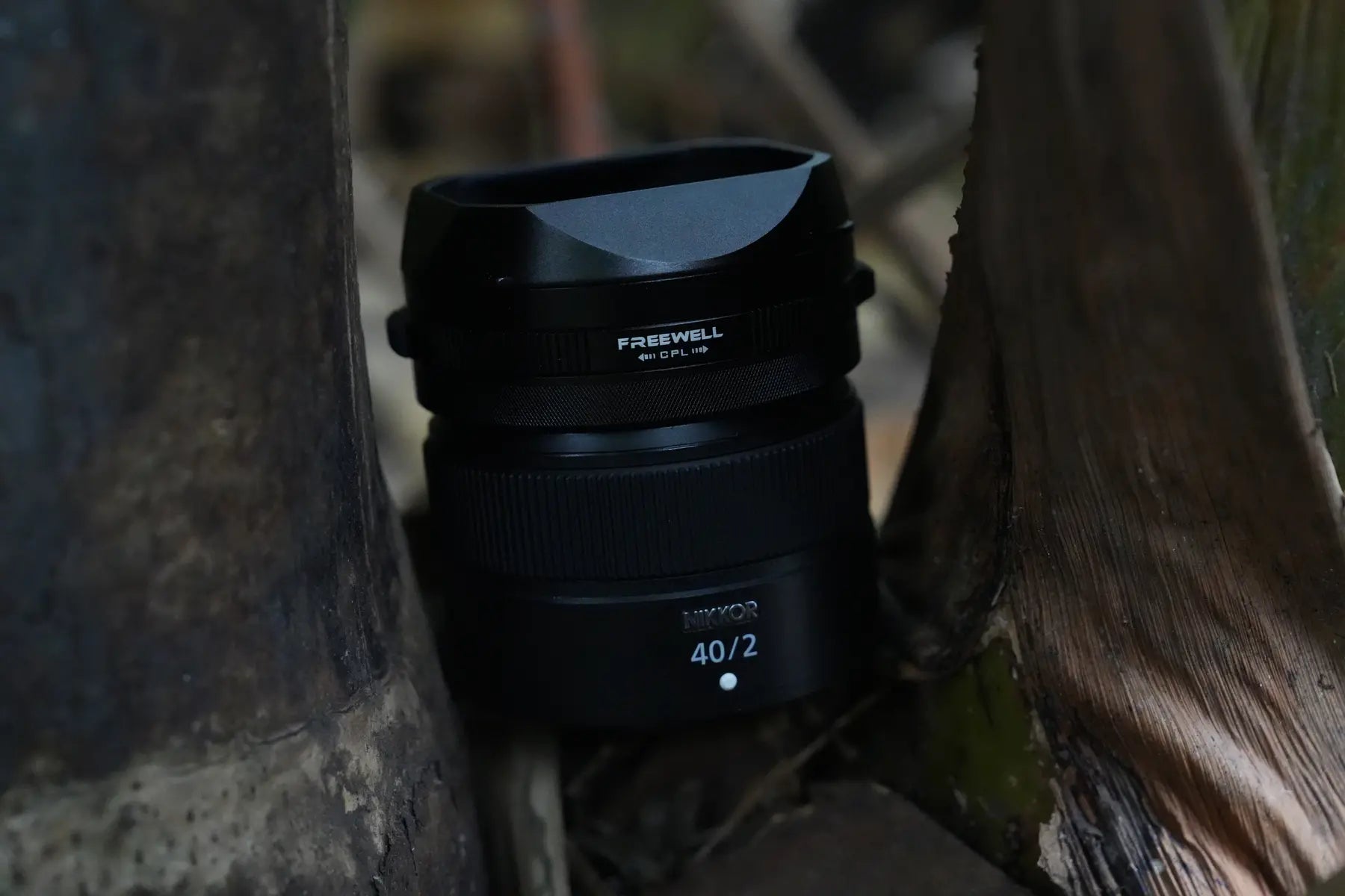 Close detail of Freewell Real Lens Hood mounted on NIKKOR Z 40mm f/2