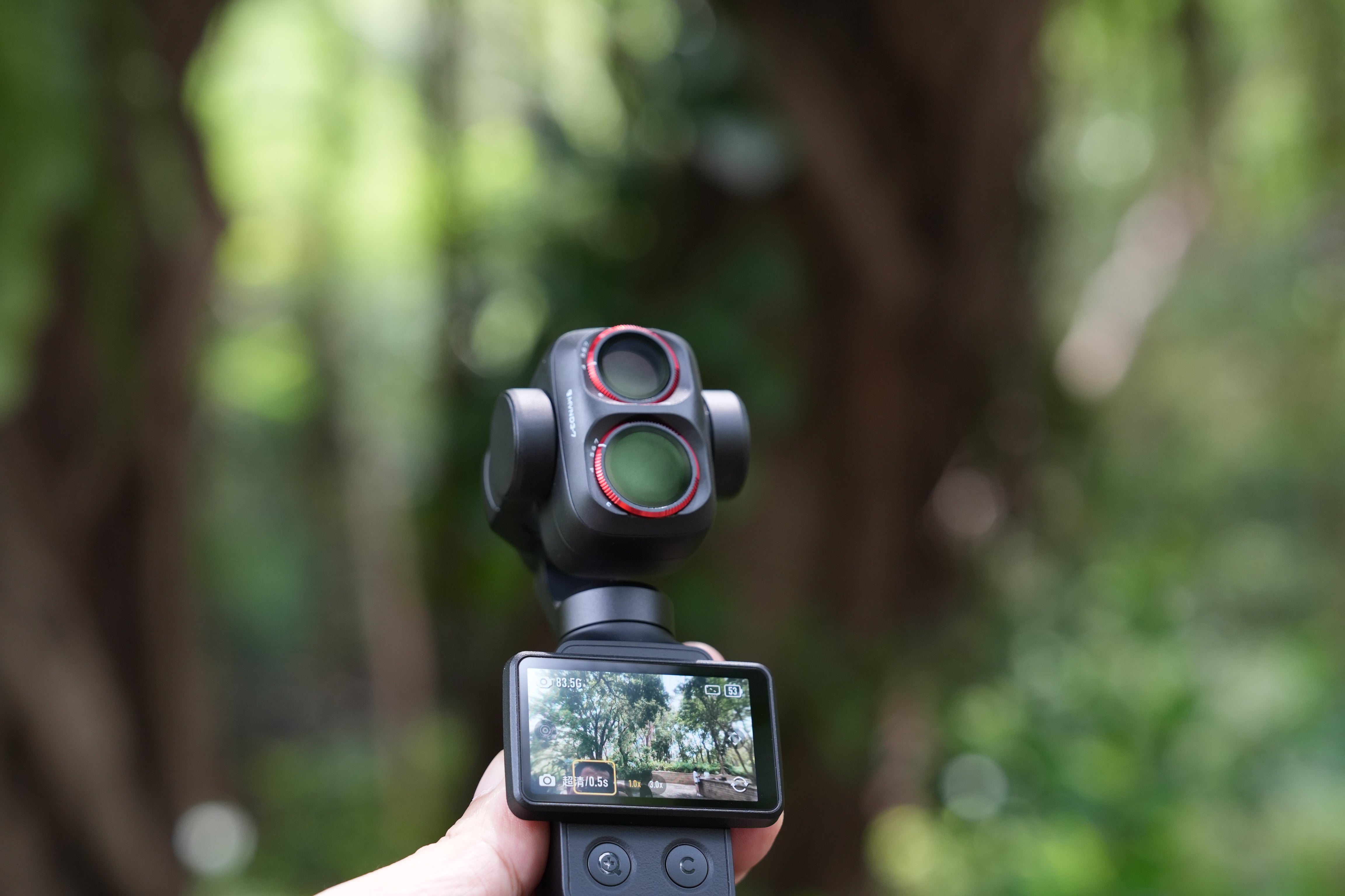 DJI Osmo Pocket 4P with Freewell filter while framing a shot