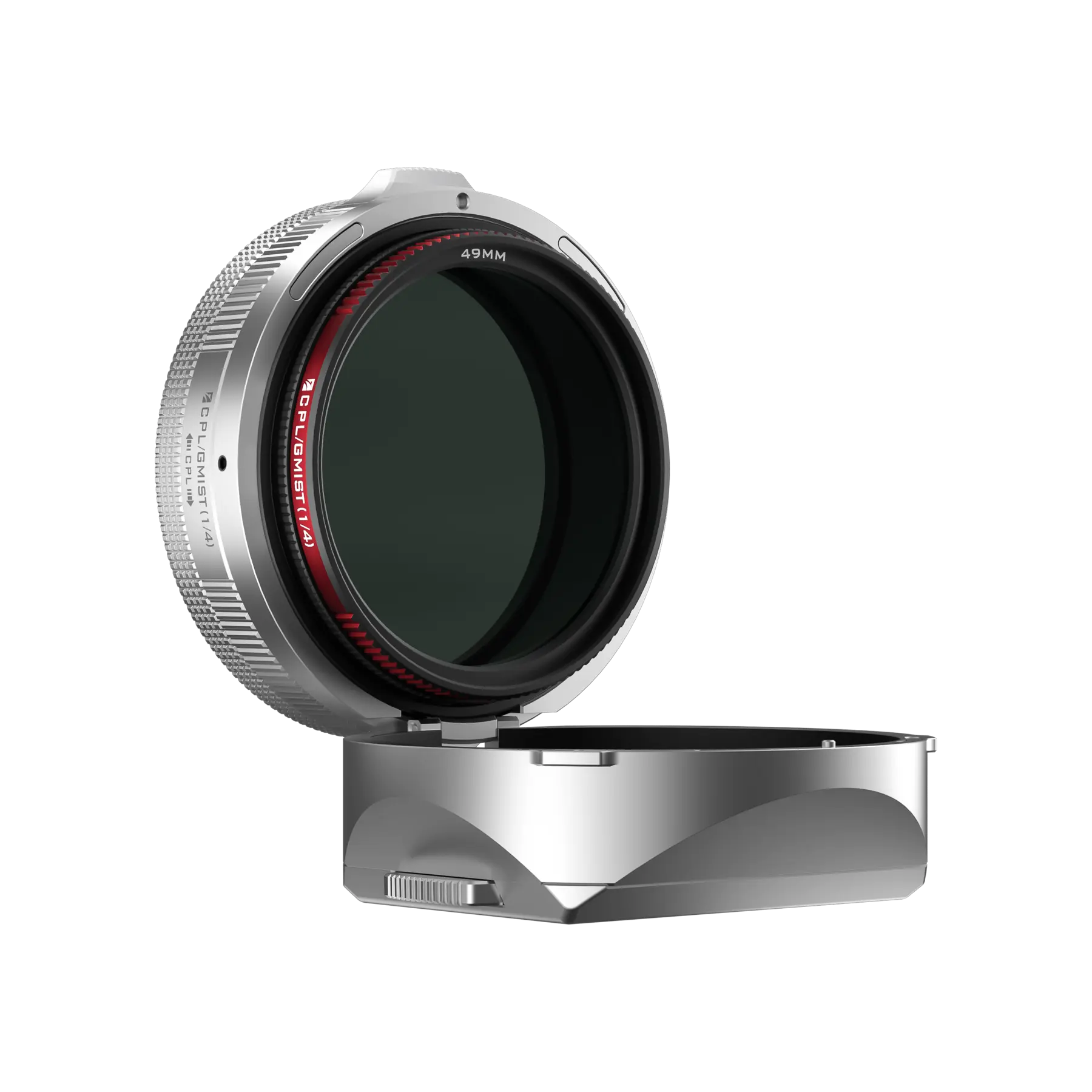 Freewell Real Lens Hood flipped open to expose the 49mm filter