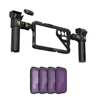 Freewell Samsung S25 Ultra Pro Filmmaker Basic Kit with genius rig, handle, ND8, ND16, ND32, and ND64.
