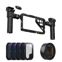 Freewell Samsung S26 Ultra 1.33x Gold Anamorphic Cine Kit with rig, remote, ND8, ND16, ND32, ND64, and Snow Mist 1/4 filter.