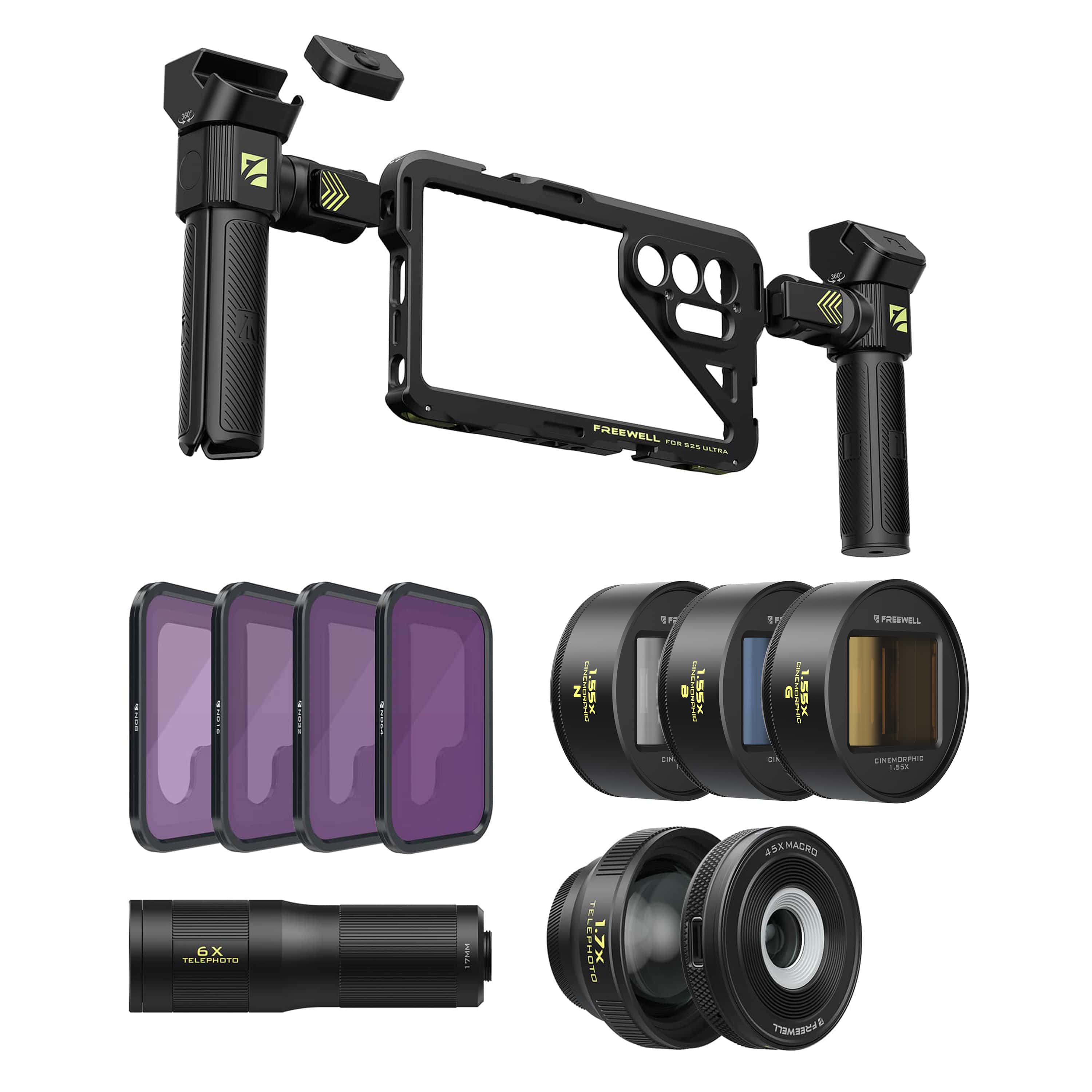 Samsung Galaxy Ultra Rig、ND、アナモルフィック、望遠レンズ