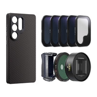 Samsung S25 Ultra case, grip, ND Filters, CPL, Snow Mist, and 1.33x Neutral anamorphic lens.