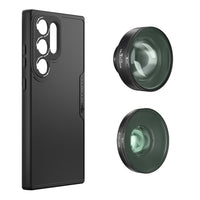 Samsung Galaxy S24 Ultra Pro Kit, including f mount case, 1.7x telephoto lens and long range macro lens from Freewell.
