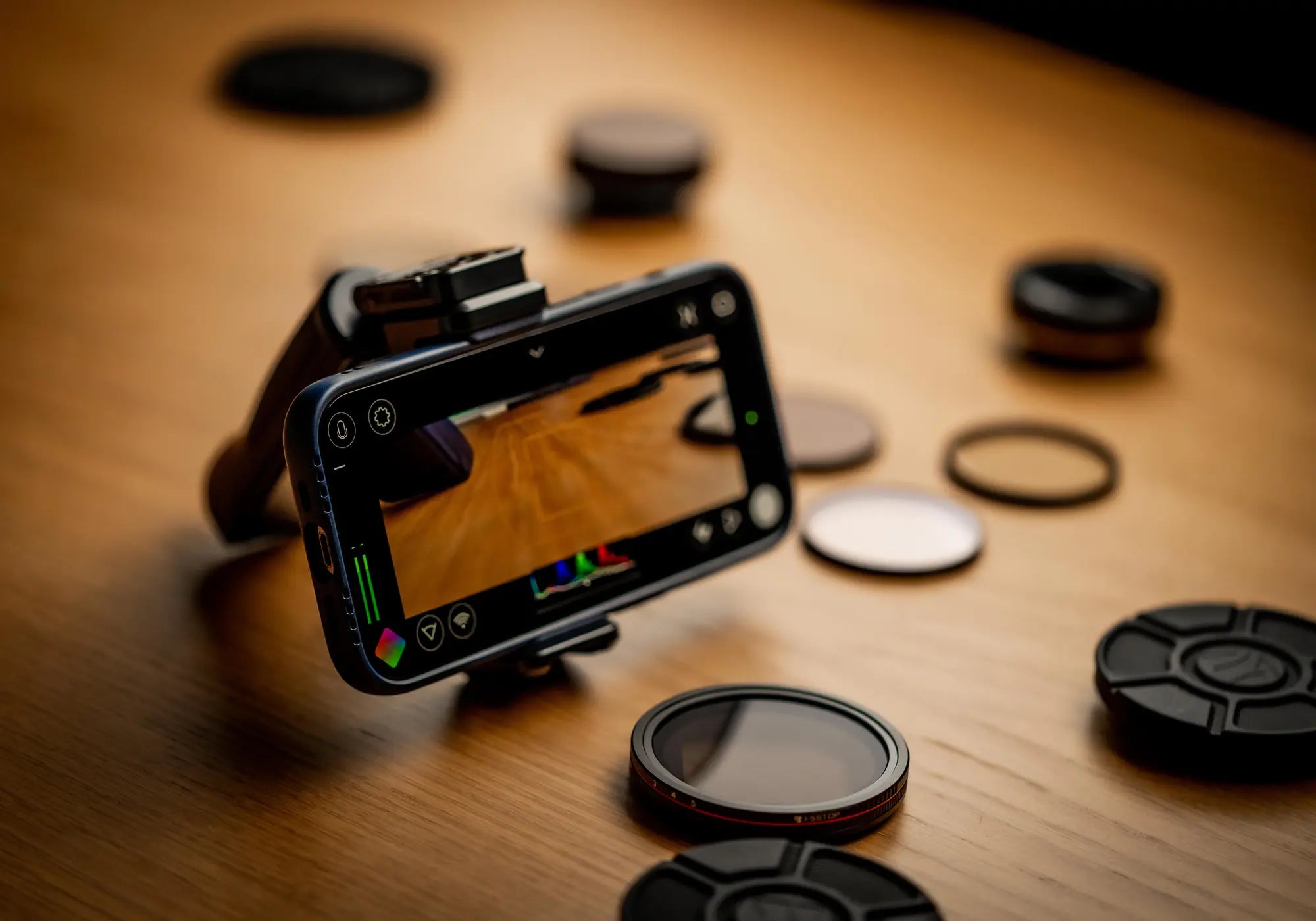 iPhone standing hands-free on the folded Sherpa Grip